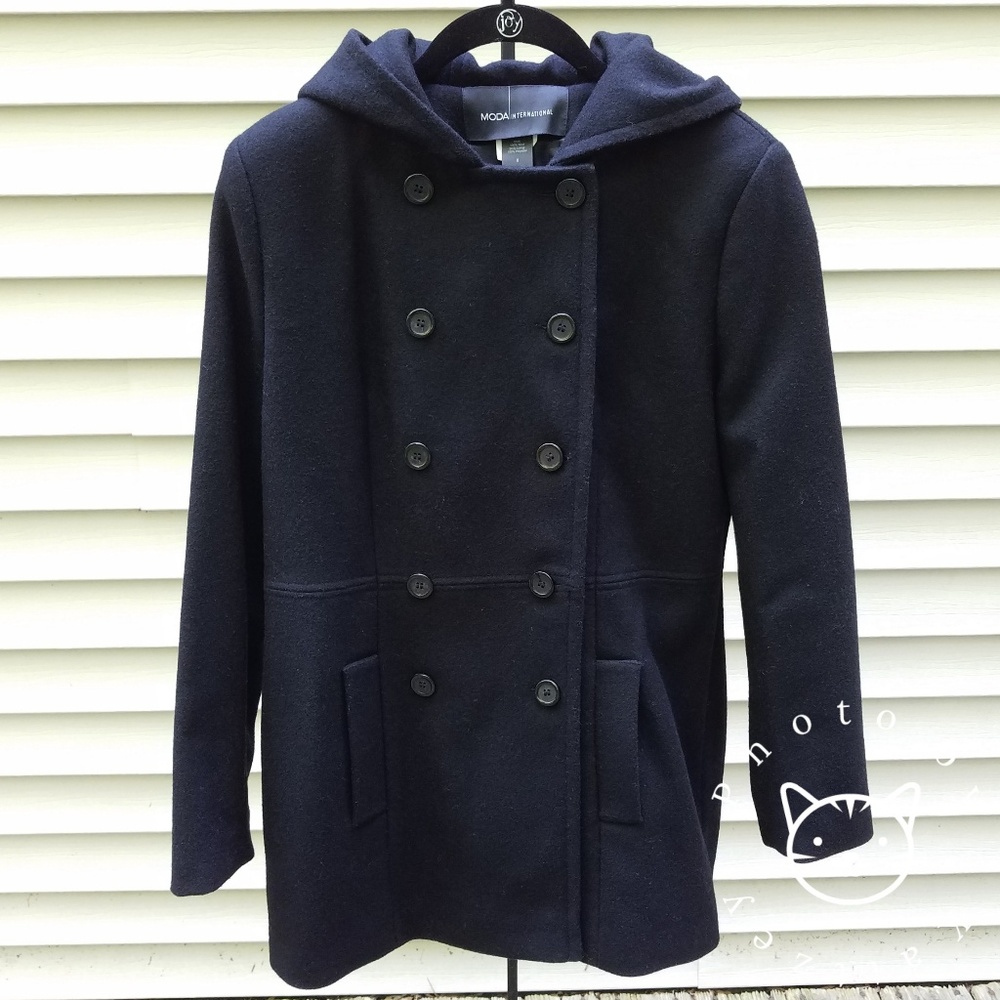 MODA International VS Black Hooded Pea Coat